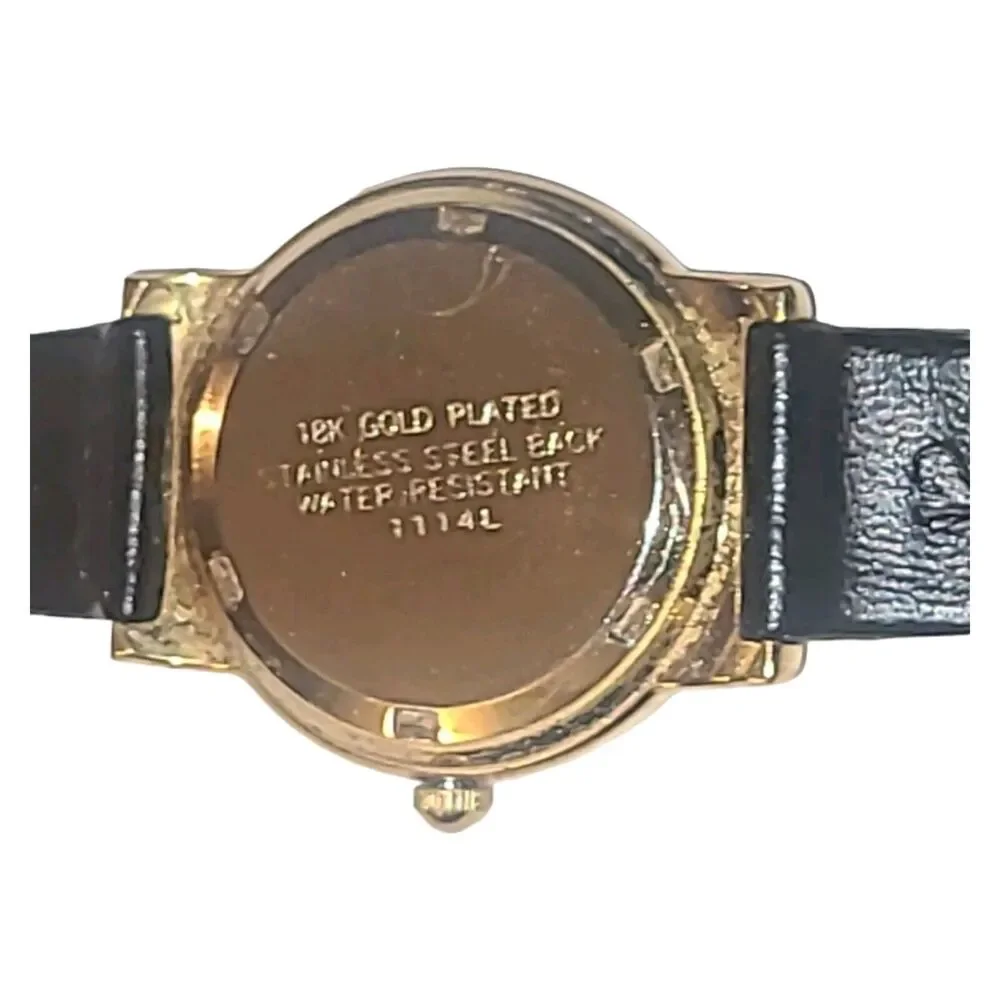 Le Chateau Womens DAIMOND 18k Gold Plated Watch Black Leather *Needs Battery‎